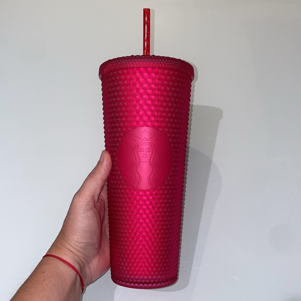 Starbucks Limited Edition 2021 Ruby Hot Pink Soft Touch Jelly Bling Studded 24oz